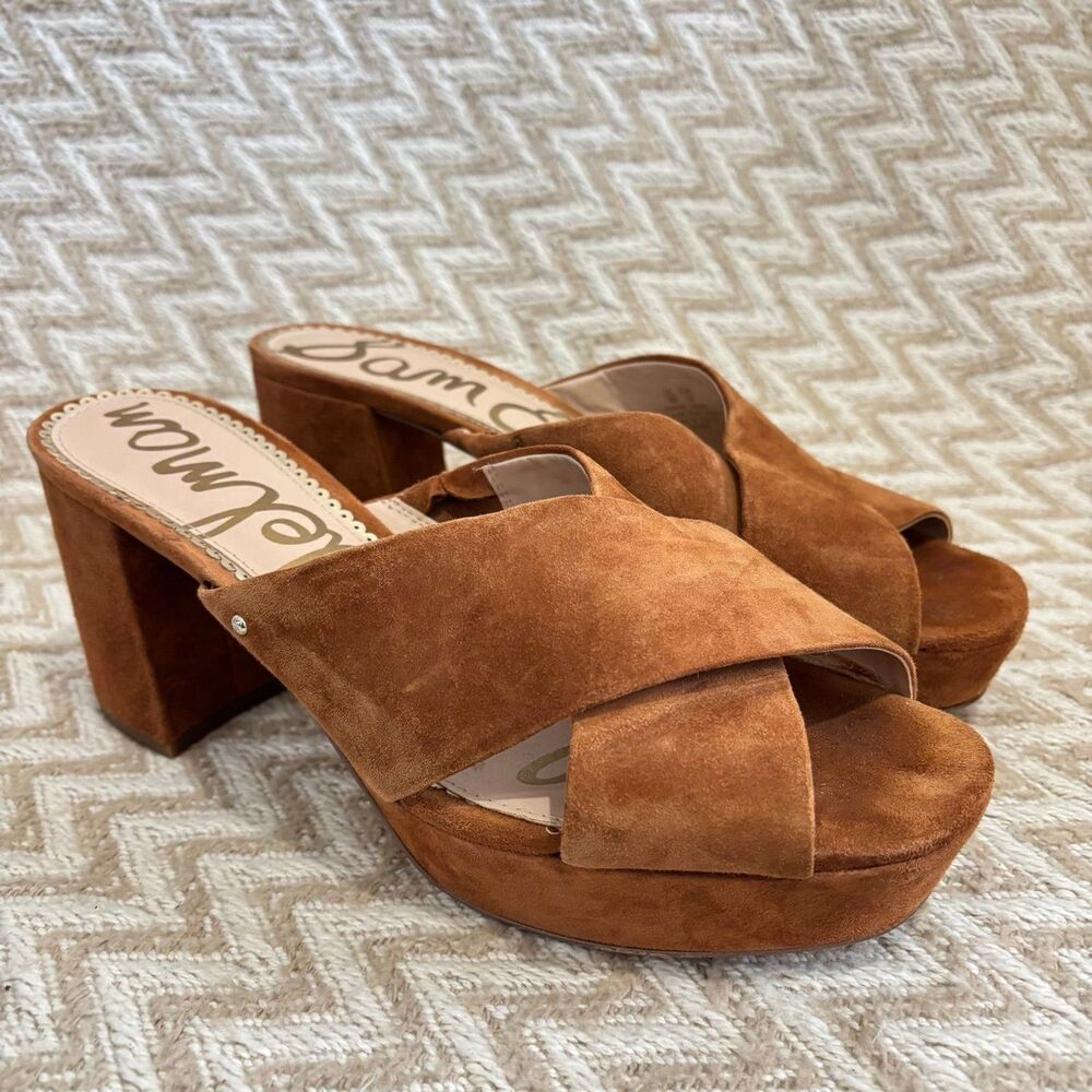 Sam Edelman Women's Jayne Suede Crisscross Heeled Sandals Brown Size 9